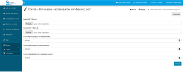 Personnalisation interface sauvegarde Kiwi Santé