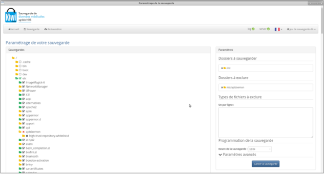 Paramétrage des sauvegardes Kiwi Santé